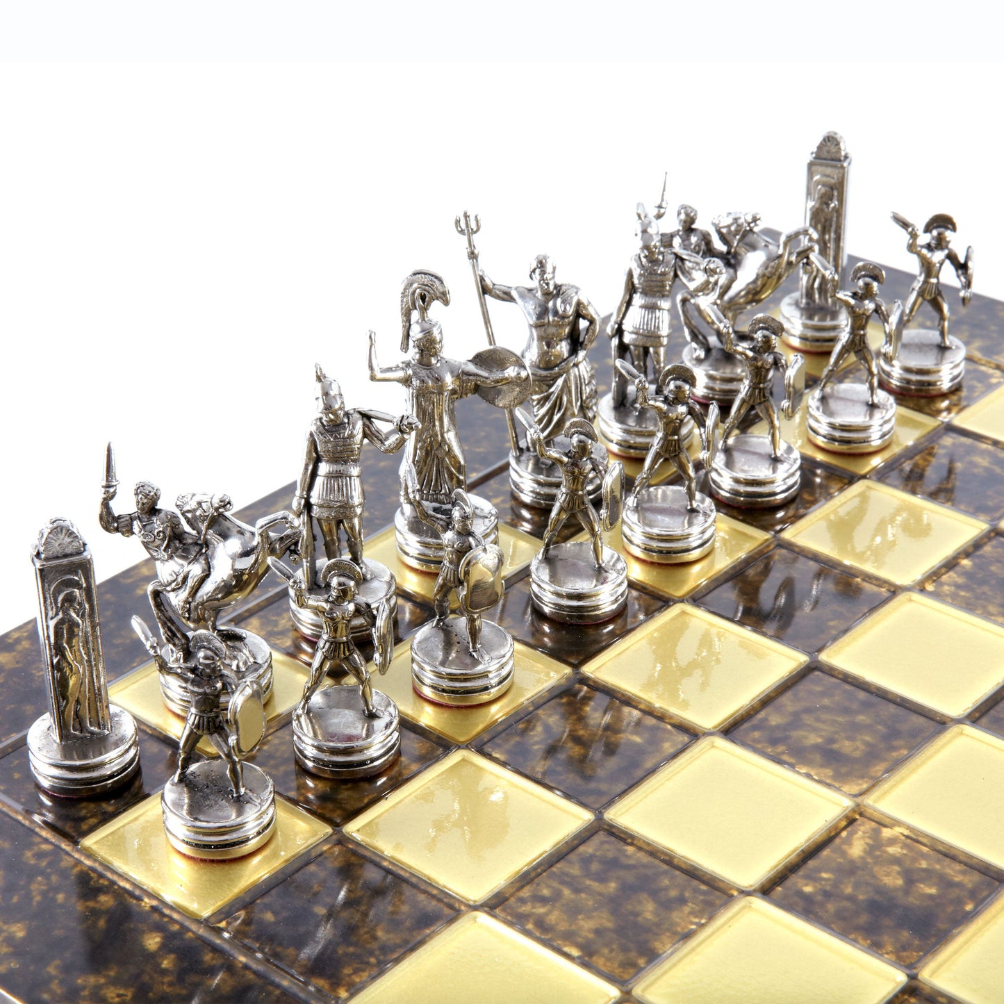 Handcrafted Greek Mythology Chess Set - Gold & Silver Chessmen with Bronze Board (Medium) BLU - Premium Chess from MANOPOULOS Chess & Backgammon - Just €210! Shop now at MANOPOULOS Chess & Backgammon