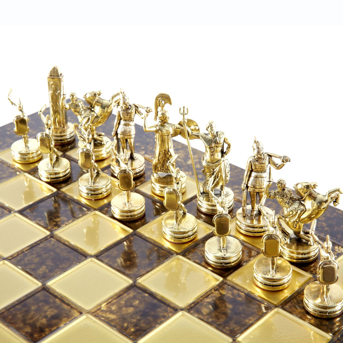 Handcrafted Greek Mythology Chess Set - Gold & Silver Chessmen with Bronze Board (Medium) BLU - Premium Chess from MANOPOULOS Chess & Backgammon - Just €210! Shop now at MANOPOULOS Chess & Backgammon