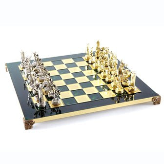 Handcrafted Greek Mythology Chess Set - Gold & Silver Chessmen with Bronze Board (Medium) BLU - Premium Chess from MANOPOULOS Chess & Backgammon - Just €210! Shop now at MANOPOULOS Chess & Backgammon