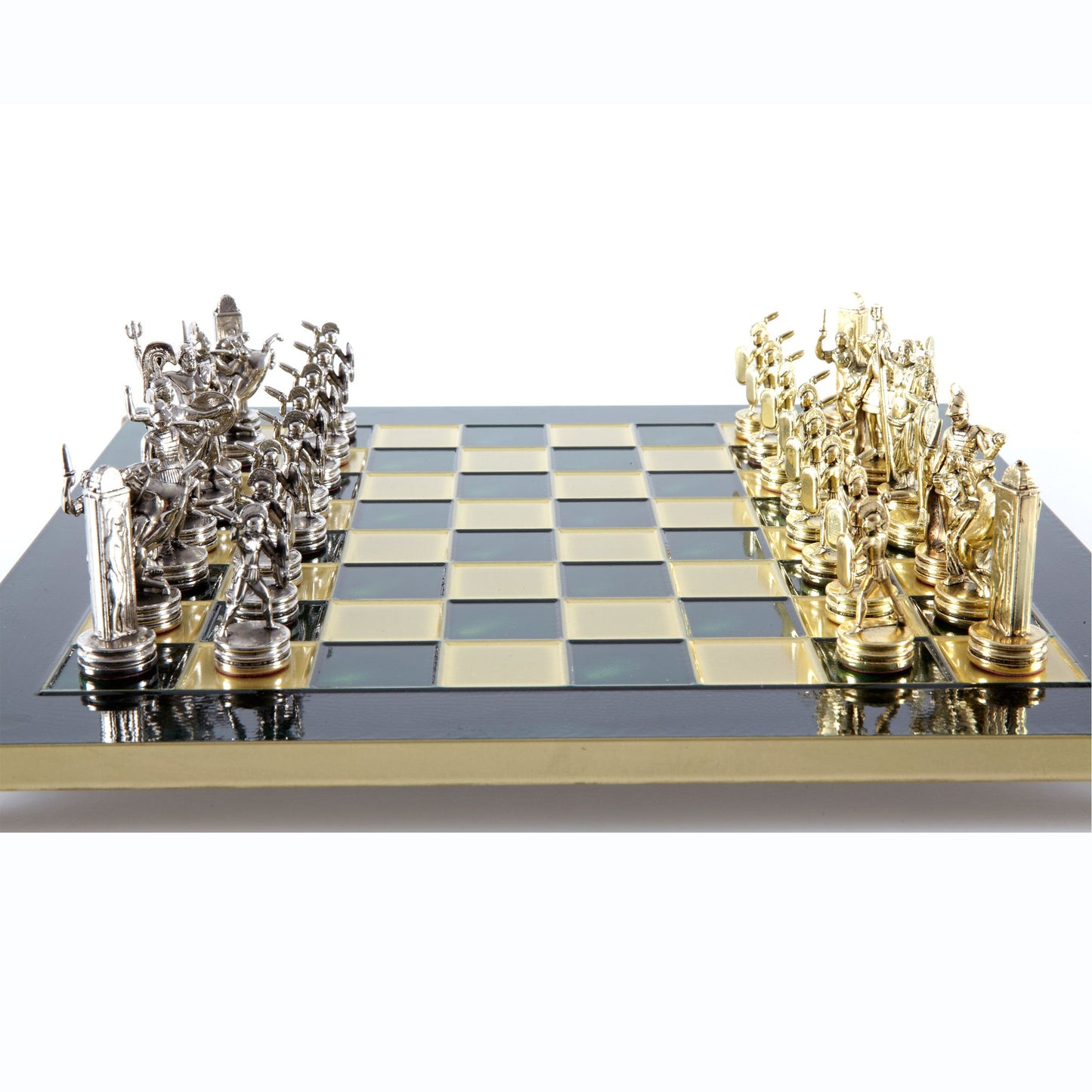 Handcrafted Greek Mythology Chess Set - Gold & Silver Chessmen with Bronze Board (Medium) BLU - Premium Chess from MANOPOULOS Chess & Backgammon - Just €210! Shop now at MANOPOULOS Chess & Backgammon