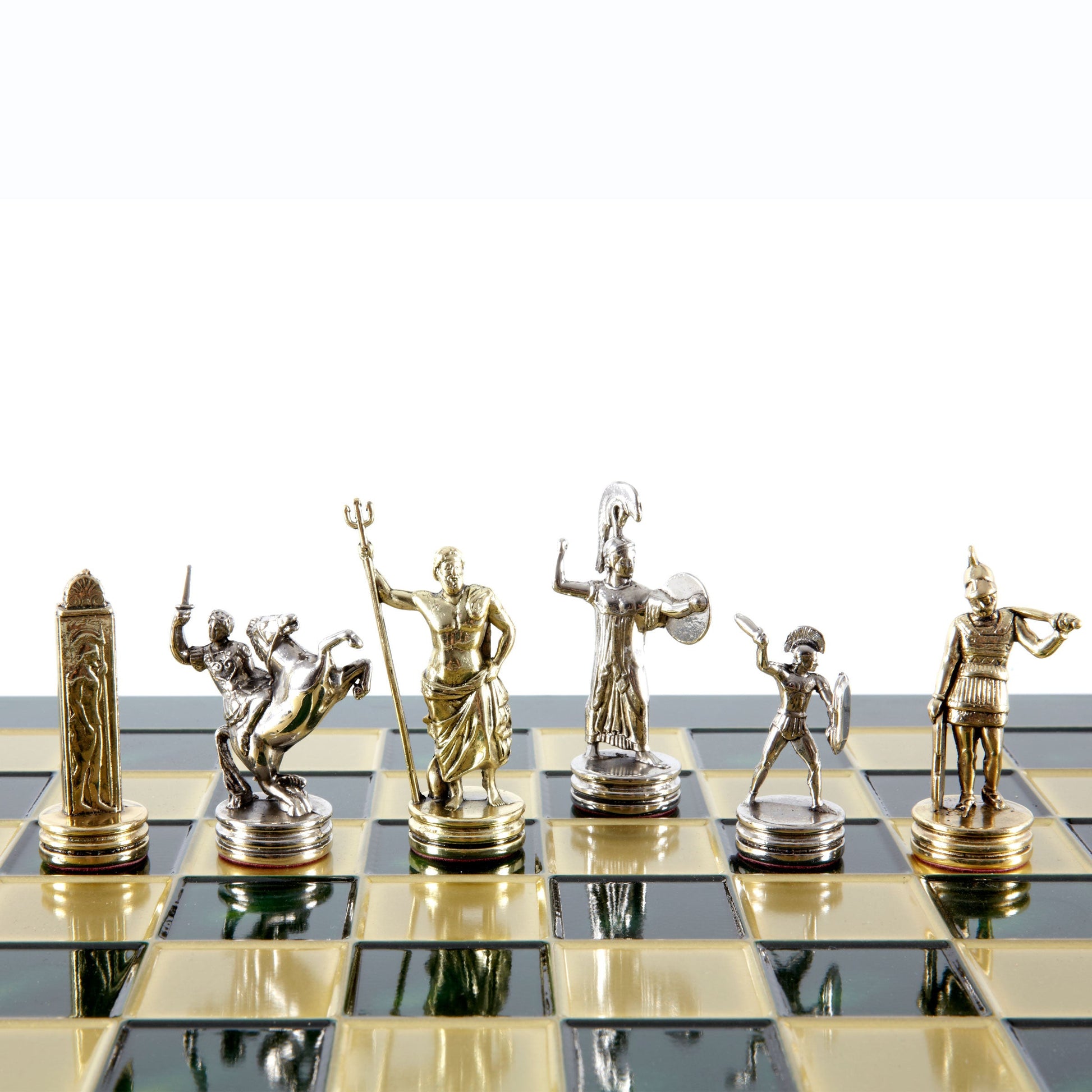 Handcrafted Greek Mythology Chess Set - Gold & Silver Chessmen with Bronze Board (Medium) BLU - Premium Chess from MANOPOULOS Chess & Backgammon - Just €210! Shop now at MANOPOULOS Chess & Backgammon