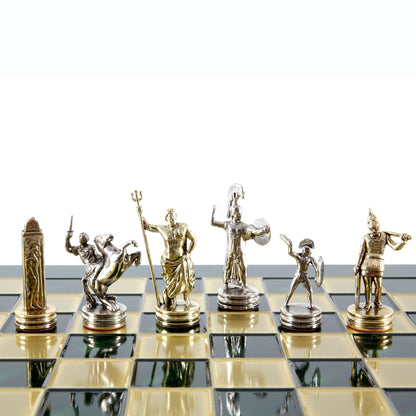 Handcrafted Greek Mythology Chess Set - Gold & Silver Chessmen with Bronze Board (Medium) BLU - Premium Chess from MANOPOULOS Chess & Backgammon - Just €210! Shop now at MANOPOULOS Chess & Backgammon