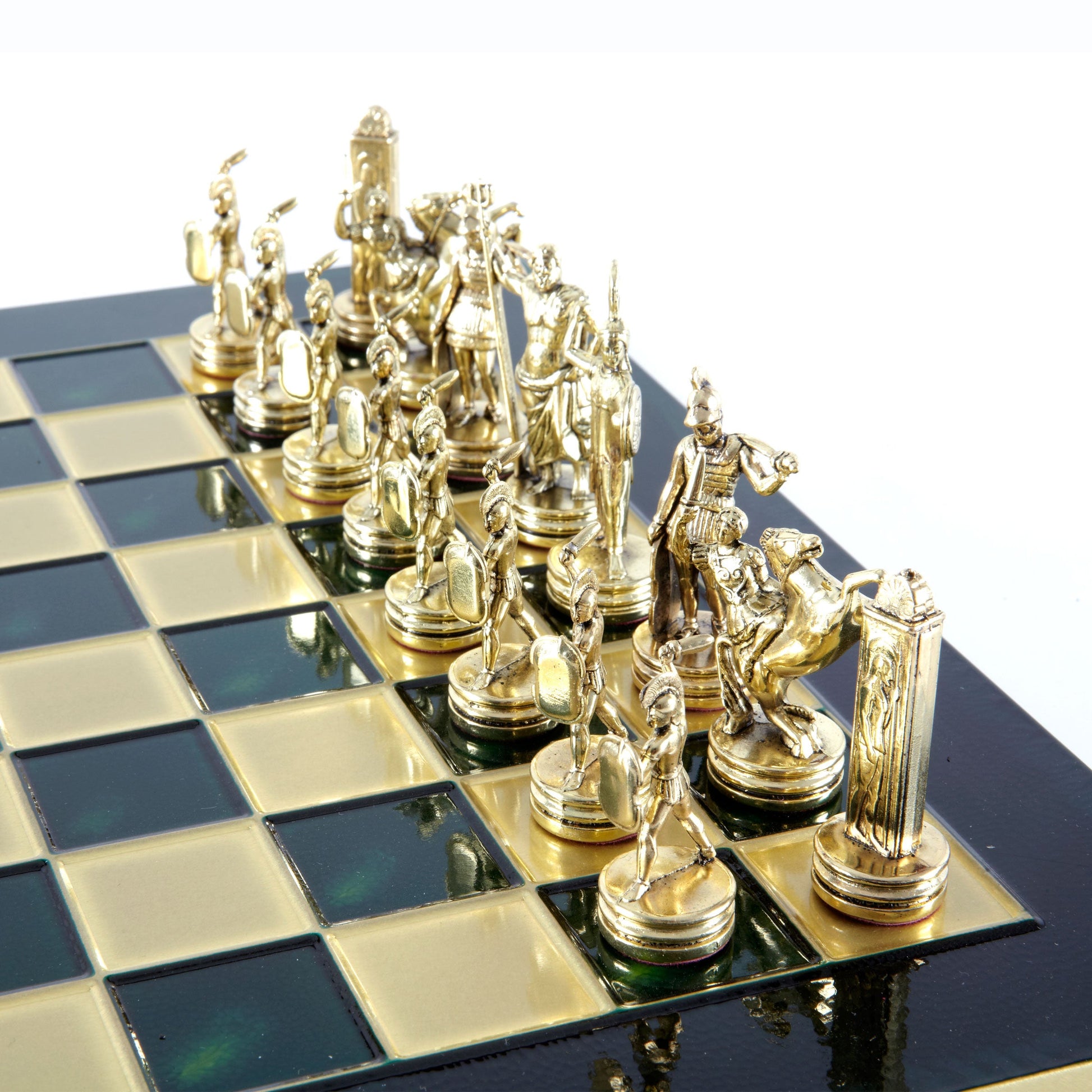 Handcrafted Greek Mythology Chess Set - Gold & Silver Chessmen with Bronze Board (Medium) BLU - Premium Chess from MANOPOULOS Chess & Backgammon - Just €210! Shop now at MANOPOULOS Chess & Backgammon