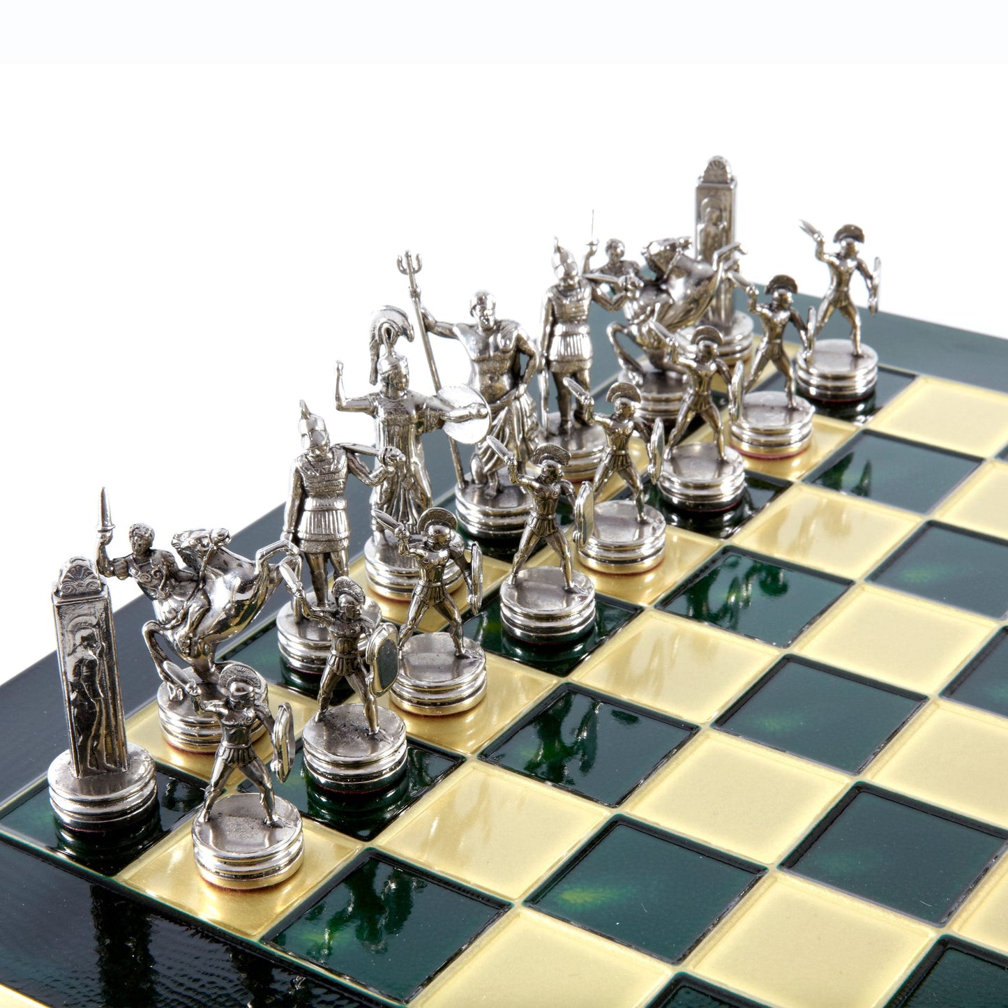 Handcrafted Greek Mythology Chess Set - Gold & Silver Chessmen with Bronze Board (Medium) BLU - Premium Chess from MANOPOULOS Chess & Backgammon - Just €210! Shop now at MANOPOULOS Chess & Backgammon