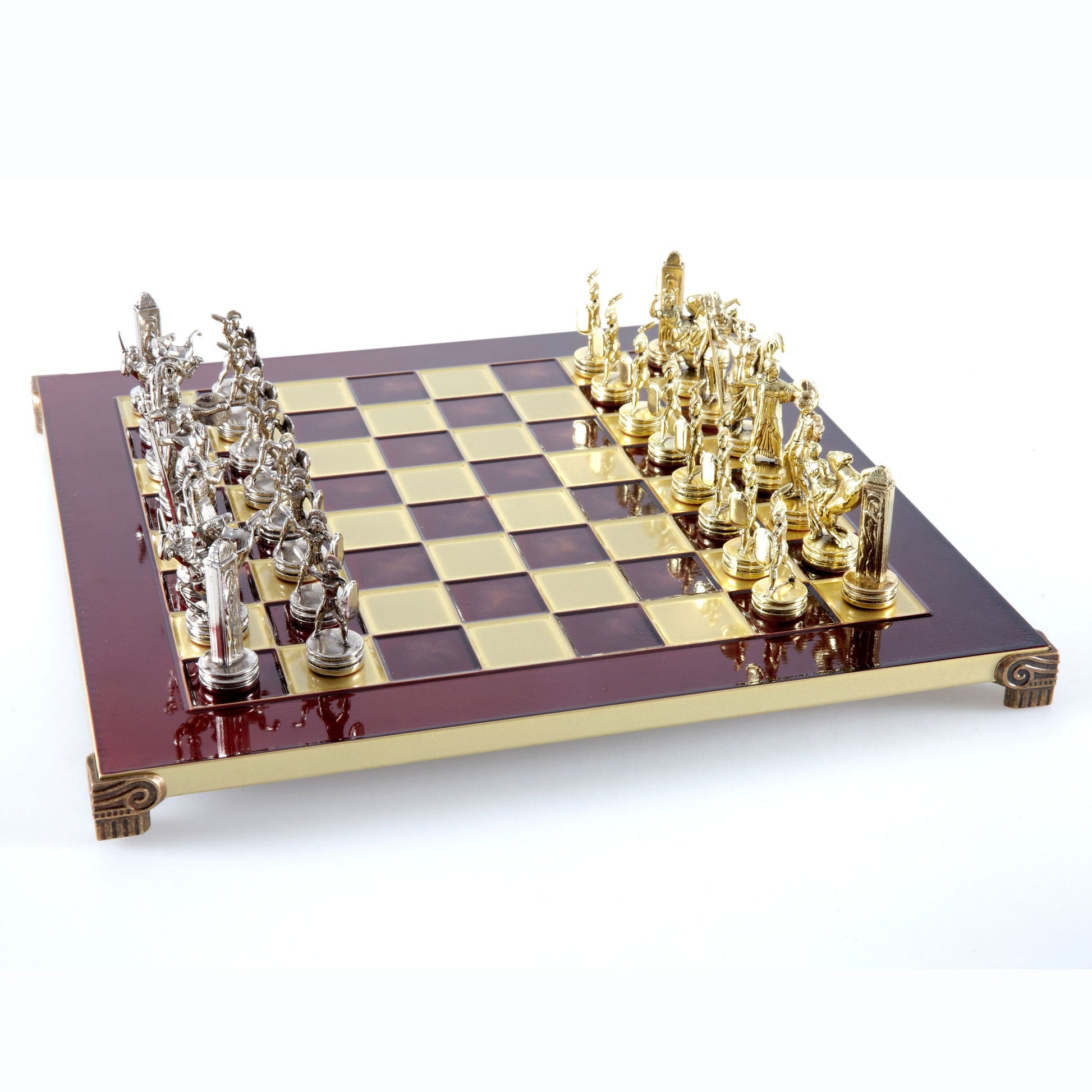 Handcrafted Greek Mythology Chess Set - Gold & Silver Chessmen with Bronze Board (Medium) BLU - Premium Chess from MANOPOULOS Chess & Backgammon - Just €210! Shop now at MANOPOULOS Chess & Backgammon