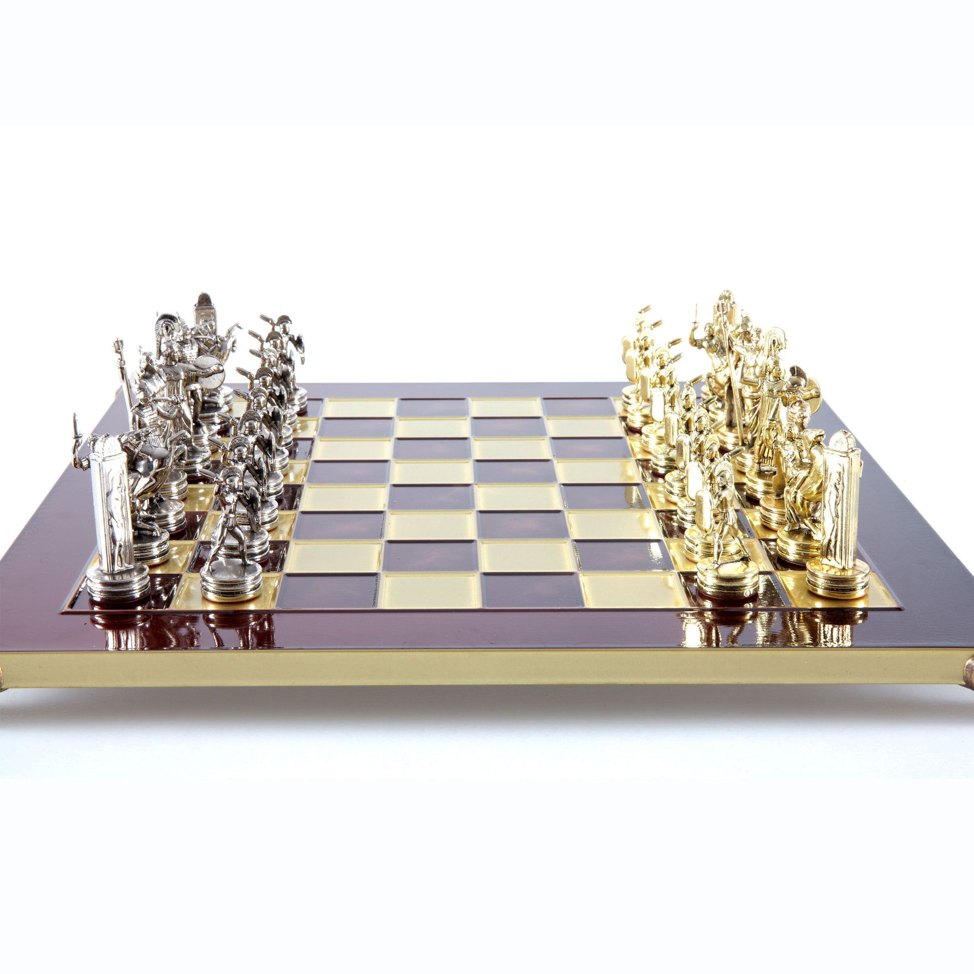 Handcrafted Greek Mythology Chess Set - Gold & Silver Chessmen with Bronze Board (Medium) BLU - Premium Chess from MANOPOULOS Chess & Backgammon - Just €210! Shop now at MANOPOULOS Chess & Backgammon