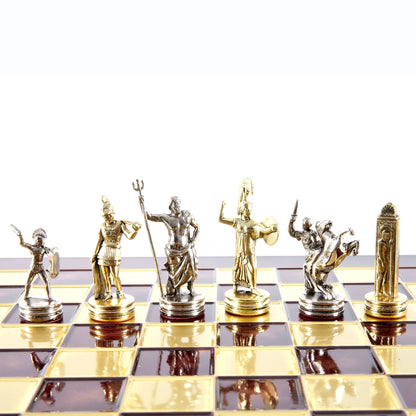 Handcrafted Greek Mythology Chess Set - Gold & Silver Chessmen with Bronze Board (Medium) BLU - Premium Chess from MANOPOULOS Chess & Backgammon - Just €210! Shop now at MANOPOULOS Chess & Backgammon