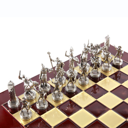 Handcrafted Greek Mythology Chess Set - Gold & Silver Chessmen with Bronze Board (Medium) BLU - Premium Chess from MANOPOULOS Chess & Backgammon - Just €210! Shop now at MANOPOULOS Chess & Backgammon