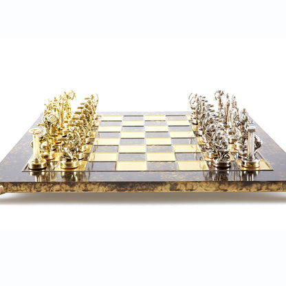 LABOURS OF HERCULES CHESS SET with gold/silver chessmen and bronze chessboard 36 x 36cm (Medium) - Premium Chess from MANOPOULOS Chess & Backgammon - Just €210! Shop now at MANOPOULOS Chess & Backgammon