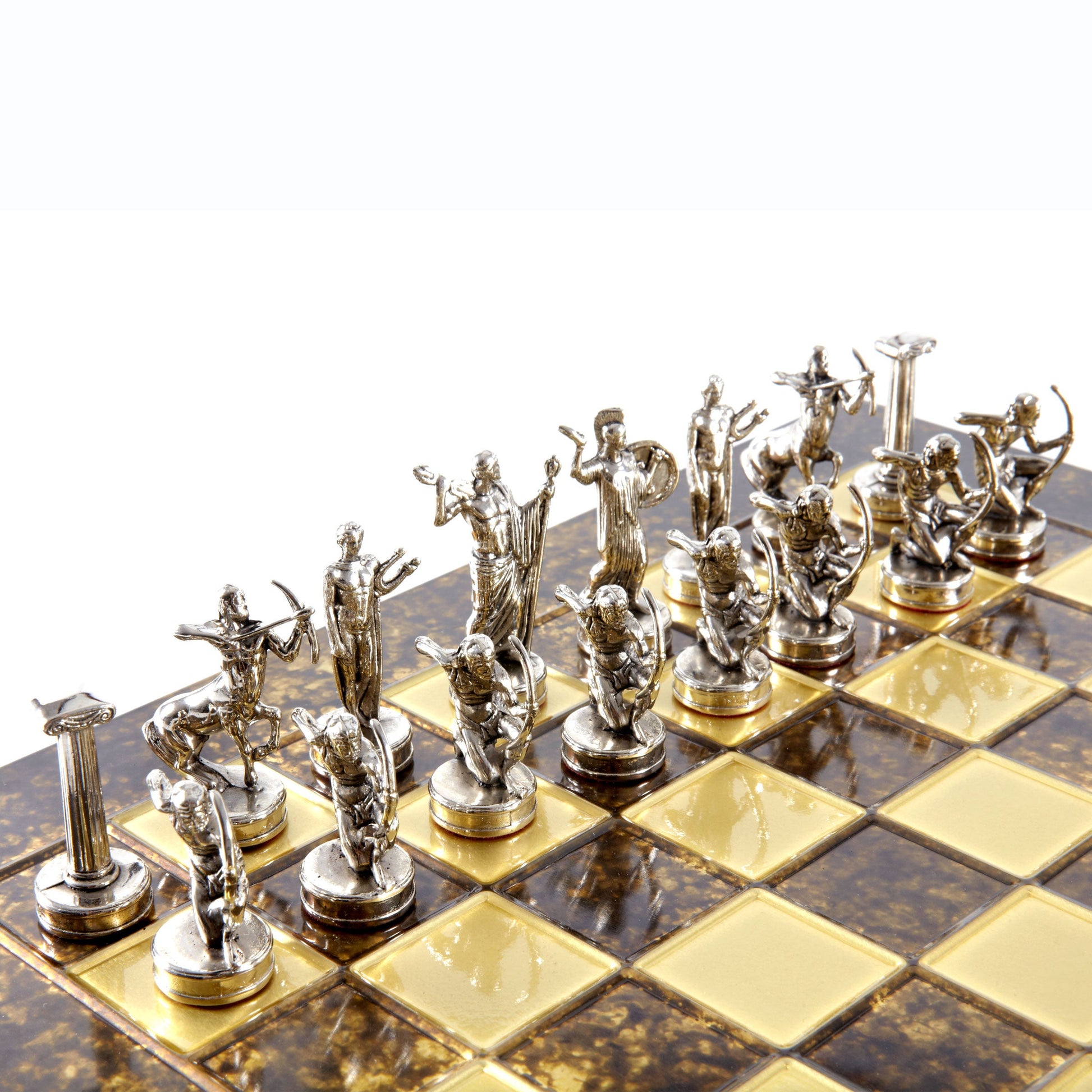 LABOURS OF HERCULES CHESS SET with gold/silver chessmen and bronze chessboard 36 x 36cm (Medium) - Premium Chess from MANOPOULOS Chess & Backgammon - Just €210! Shop now at MANOPOULOS Chess & Backgammon