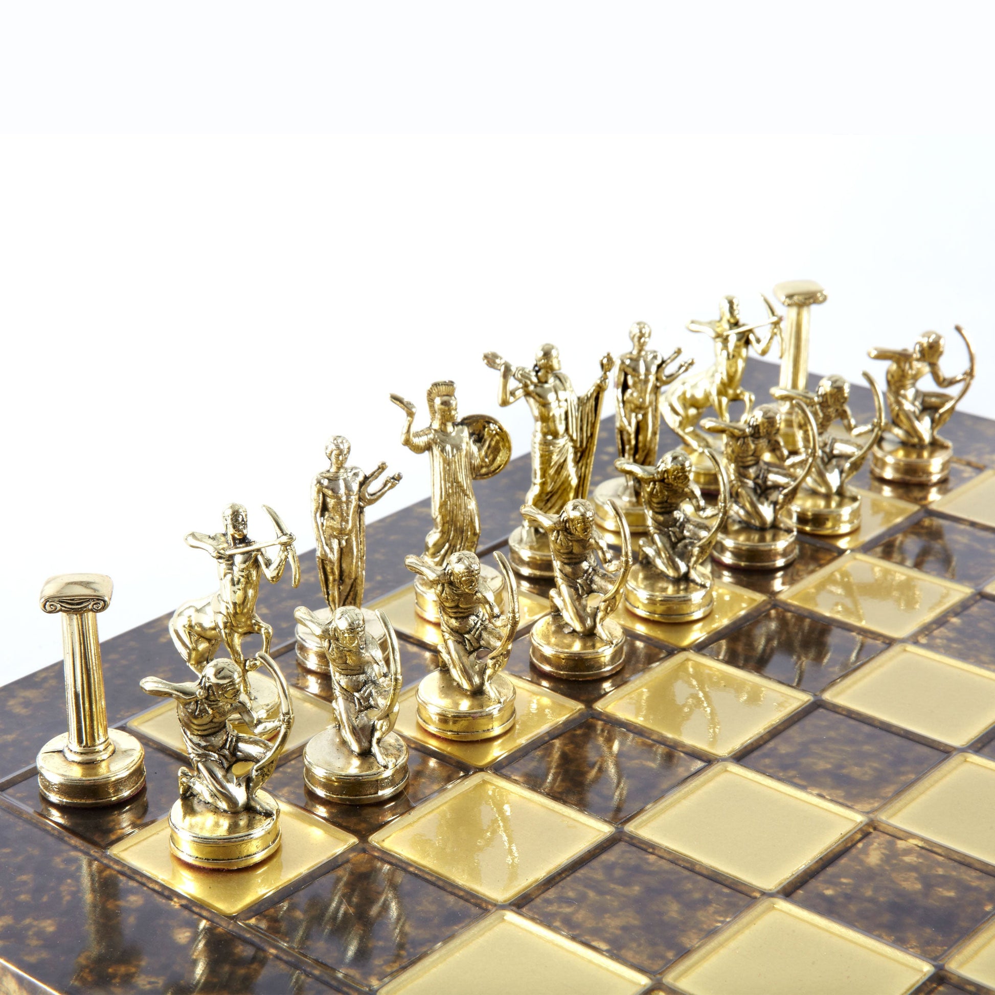 LABOURS OF HERCULES CHESS SET with gold/silver chessmen and bronze chessboard 36 x 36cm (Medium) - Premium Chess from MANOPOULOS Chess & Backgammon - Just €210! Shop now at MANOPOULOS Chess & Backgammon