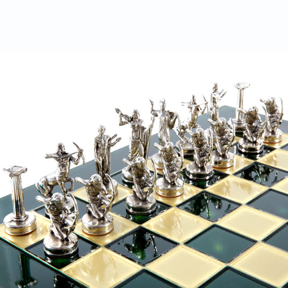 LABOURS OF HERCULES CHESS SET with gold/silver chessmen and bronze chessboard 36 x 36cm (Medium) - Premium Chess from MANOPOULOS Chess & Backgammon - Just €210! Shop now at MANOPOULOS Chess & Backgammon