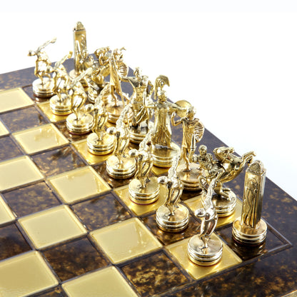 DISCUS THROWER CHESS SET with gold/silver chessmen and bronze chessboard 36 x 36cm (Medium) - Premium Chess from MANOPOULOS Chess & Backgammon - Just €210! Shop now at MANOPOULOS Chess & Backgammon