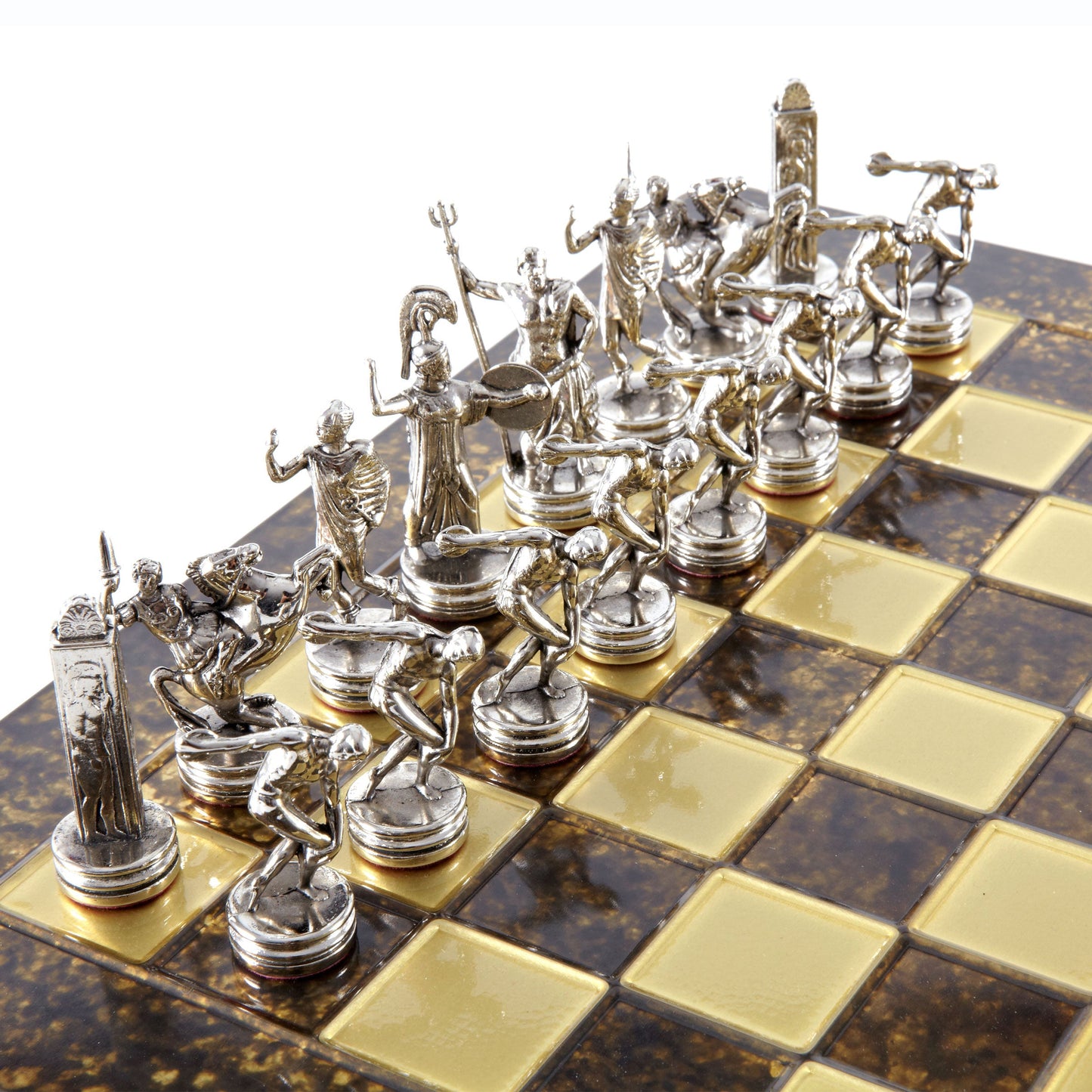 DISCUS THROWER CHESS SET with gold/silver chessmen and bronze chessboard 36 x 36cm (Medium) - Premium Chess from MANOPOULOS Chess & Backgammon - Just €210! Shop now at MANOPOULOS Chess & Backgammon