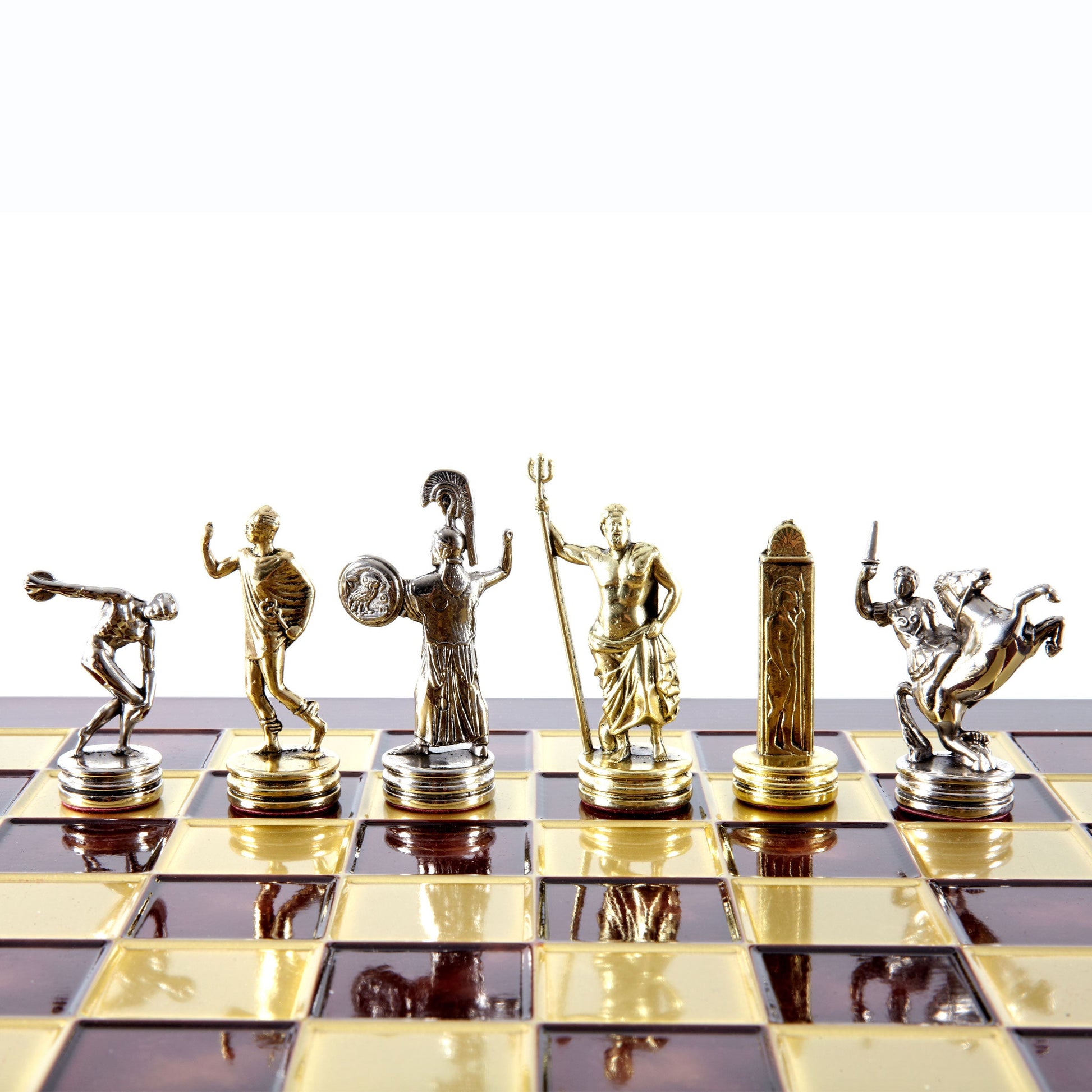 DISCUS THROWER CHESS SET with gold/silver chessmen and bronze chessboard 36 x 36cm (Medium) - Premium Chess from MANOPOULOS Chess & Backgammon - Just €210! Shop now at MANOPOULOS Chess & Backgammon