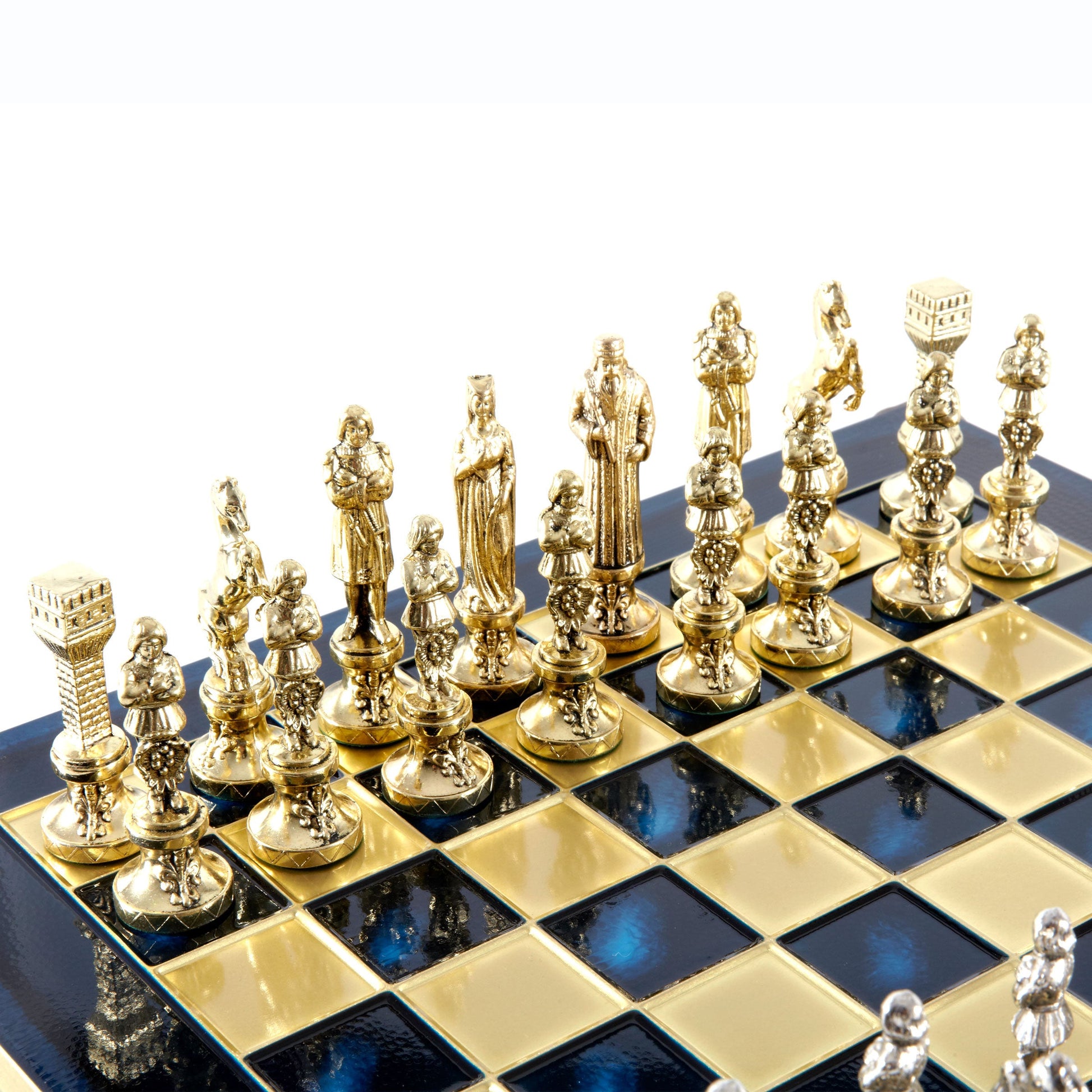 RENAISSANCE CHESS SET with gold/silver chessmen and bronze chessboard 36 x 36cm (Medium) - Premium Chess from MANOPOULOS Chess & Backgammon - Just €210! Shop now at MANOPOULOS Chess & Backgammon