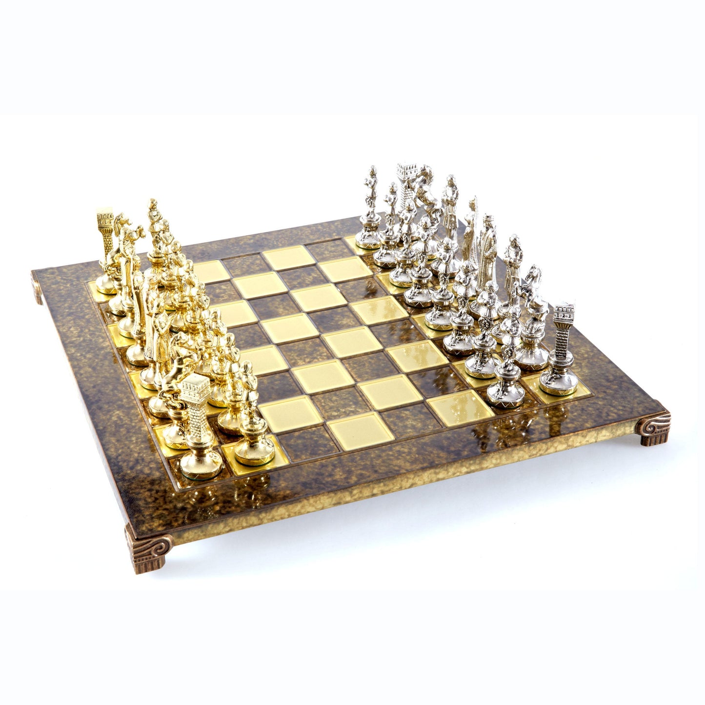 RENAISSANCE CHESS SET with gold/silver chessmen and bronze chessboard 36 x 36cm (Medium) - Premium Chess from MANOPOULOS Chess & Backgammon - Just €210! Shop now at MANOPOULOS Chess & Backgammon