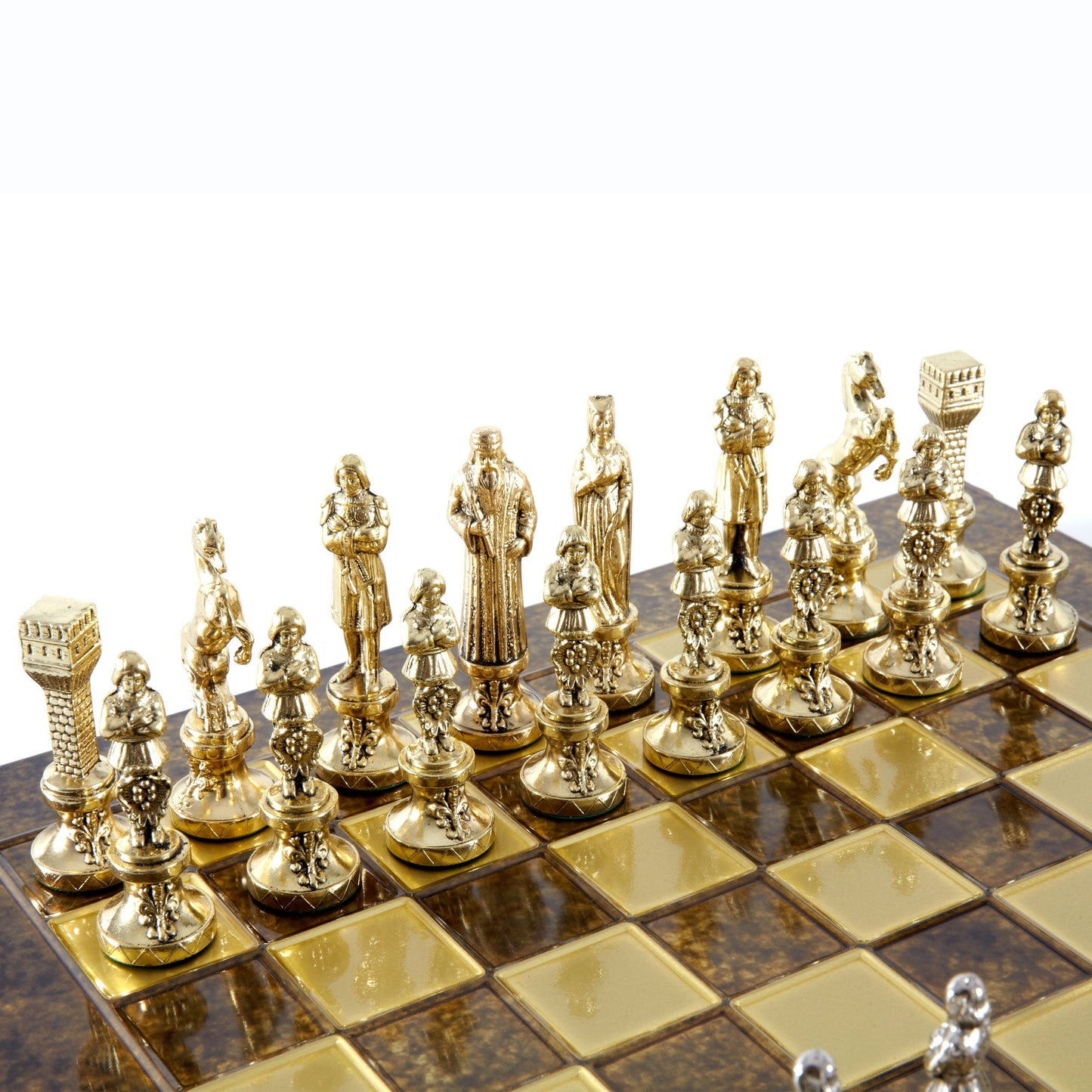 RENAISSANCE CHESS SET with gold/silver chessmen and bronze chessboard 36 x 36cm (Medium) - Premium Chess from MANOPOULOS Chess & Backgammon - Just €210! Shop now at MANOPOULOS Chess & Backgammon