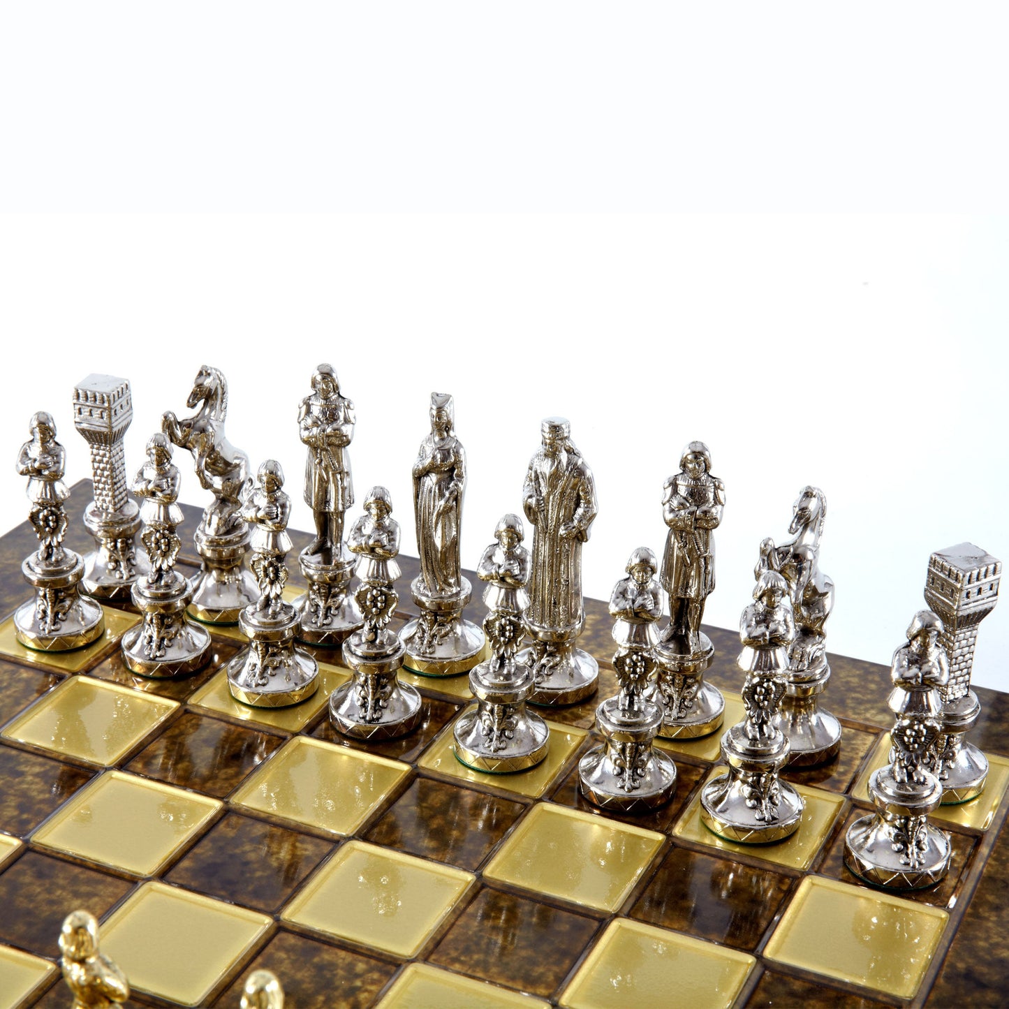 RENAISSANCE CHESS SET with gold/silver chessmen and bronze chessboard 36 x 36cm (Medium) - Premium Chess from MANOPOULOS Chess & Backgammon - Just €210! Shop now at MANOPOULOS Chess & Backgammon