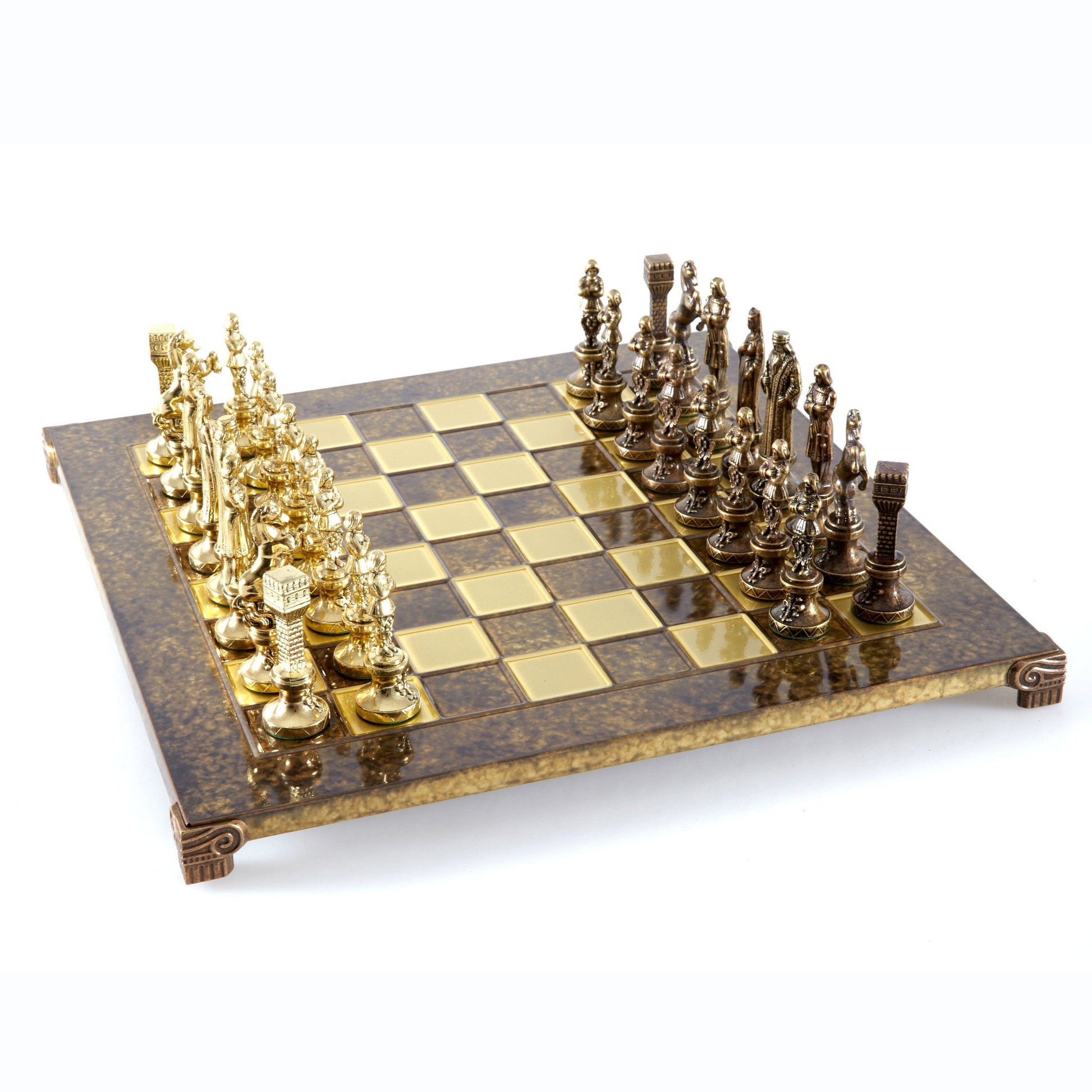 RENAISSANCE CHESS SET with gold/brown chessmen and bronze chessboard 36 x 36cm (Medium) - Premium Chess from MANOPOULOS Chess & Backgammon - Just €210! Shop now at MANOPOULOS Chess & Backgammon