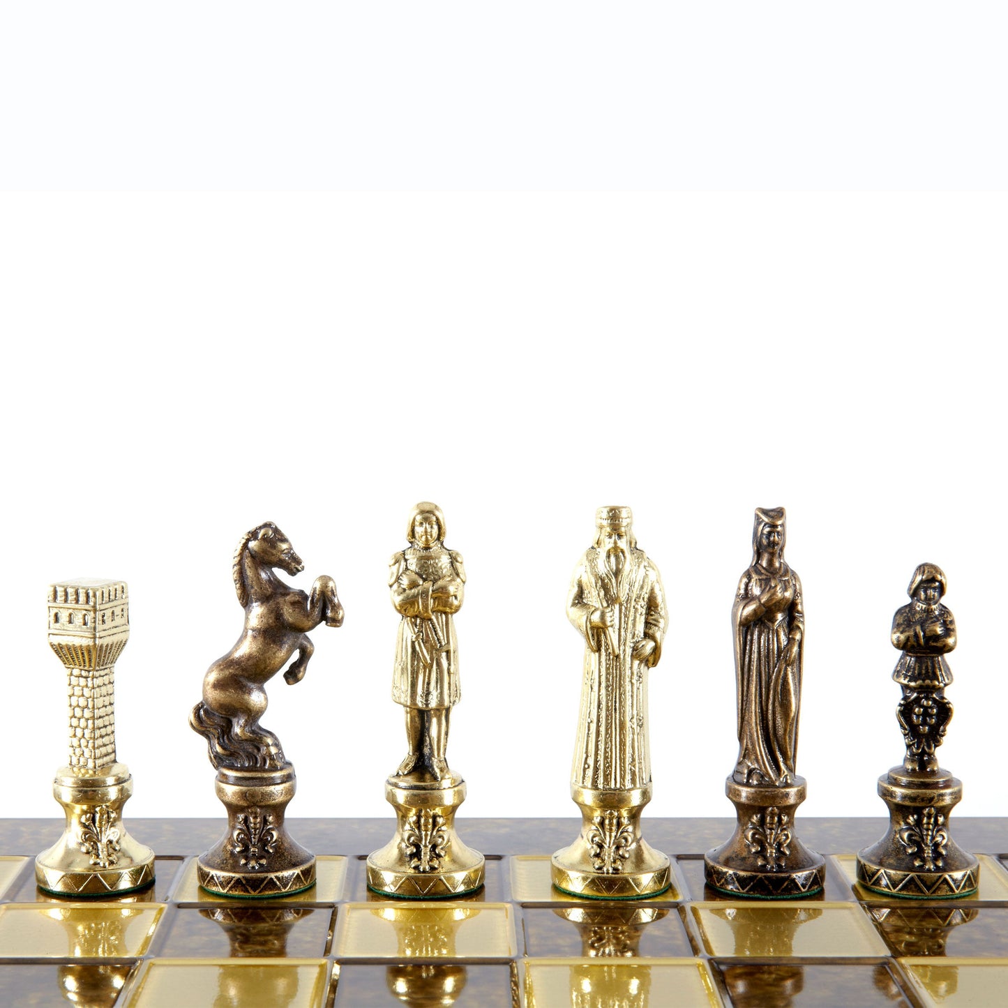 RENAISSANCE CHESS SET with gold/brown chessmen and bronze chessboard 36 x 36cm (Medium) - Premium Chess from MANOPOULOS Chess & Backgammon - Just €210! Shop now at MANOPOULOS Chess & Backgammon