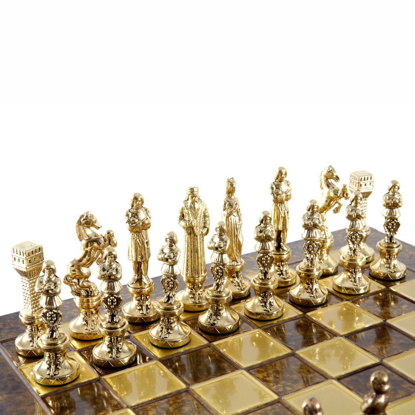 RENAISSANCE CHESS SET with gold/brown chessmen and bronze chessboard 36 x 36cm (Medium) - Premium Chess from MANOPOULOS Chess & Backgammon - Just €210! Shop now at MANOPOULOS Chess & Backgammon