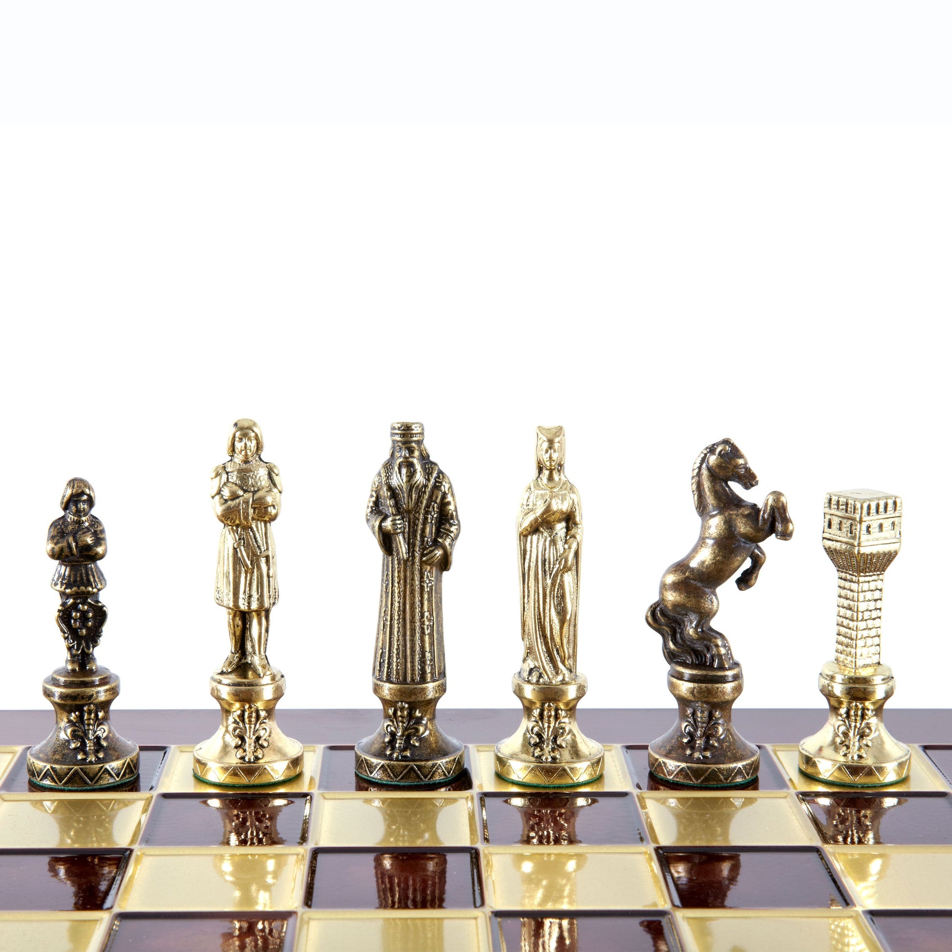 RENAISSANCE CHESS SET with gold/brown chessmen and bronze chessboard 36 x 36cm (Medium) - Premium Chess from MANOPOULOS Chess & Backgammon - Just €210! Shop now at MANOPOULOS Chess & Backgammon