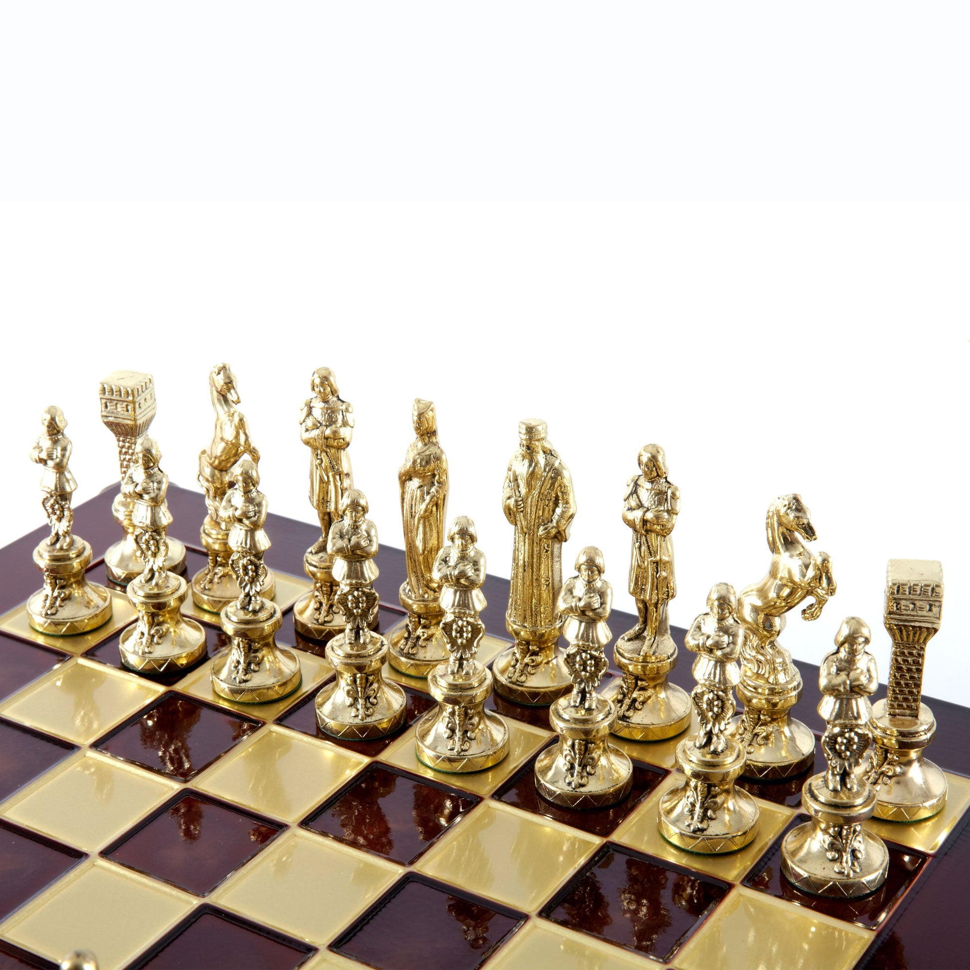 RENAISSANCE CHESS SET with gold/brown chessmen and bronze chessboard 36 x 36cm (Medium) - Premium Chess from MANOPOULOS Chess & Backgammon - Just €210! Shop now at MANOPOULOS Chess & Backgammon