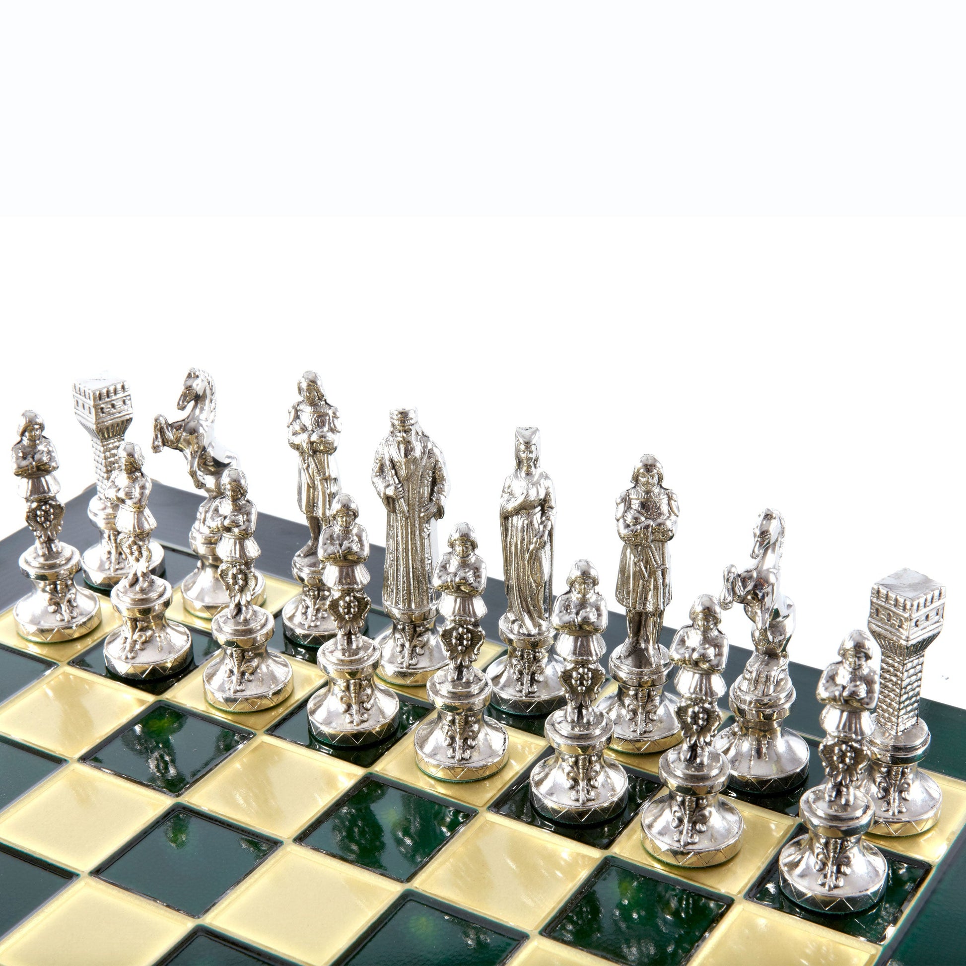 RENAISSANCE CHESS SET with gold/silver chessmen and bronze chessboard 36 x 36cm (Medium) - Premium Chess from MANOPOULOS Chess & Backgammon - Just €210! Shop now at MANOPOULOS Chess & Backgammon