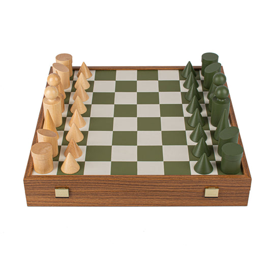 Bauhaus Style Green & White Chess Set - 40x40cm with 8.5cm King Chessmen - Premium Chess from MANOPOULOS Chess & Backgammon - Just €195! Shop now at MANOPOULOS Chess & Backgammon