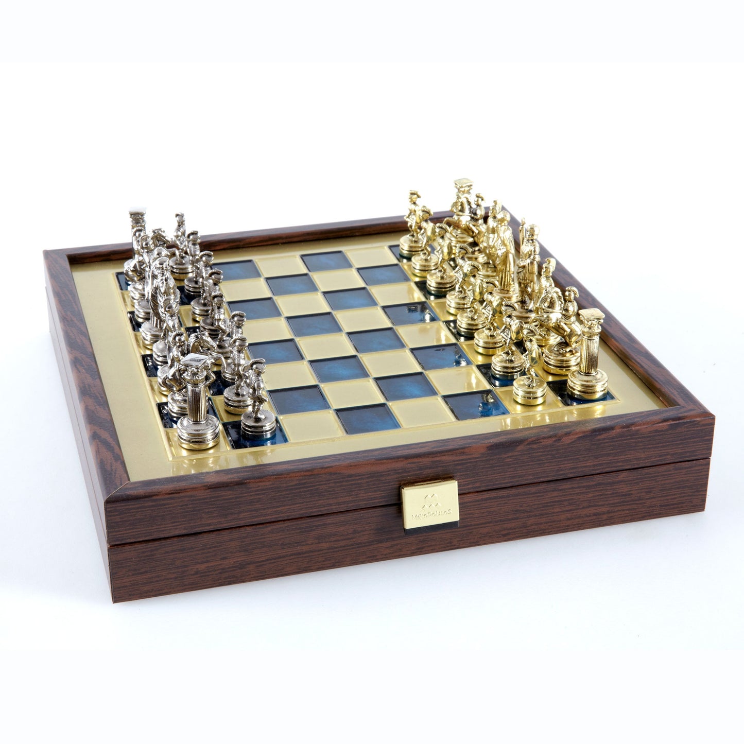 Handcrafted Greek Roman Period Chess Set in Wooden Box with Storage – Gold & Silver (Small) - Premium Chess from MANOPOULOS Chess & Backgammon - Just €125! Shop now at MANOPOULOS Chess & Backgammon