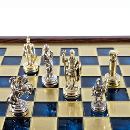 Handcrafted Greek Roman Period Chess Set in Wooden Box with Storage – Gold & Silver (Small) - Premium Chess from MANOPOULOS Chess & Backgammon - Just €125! Shop now at MANOPOULOS Chess & Backgammon