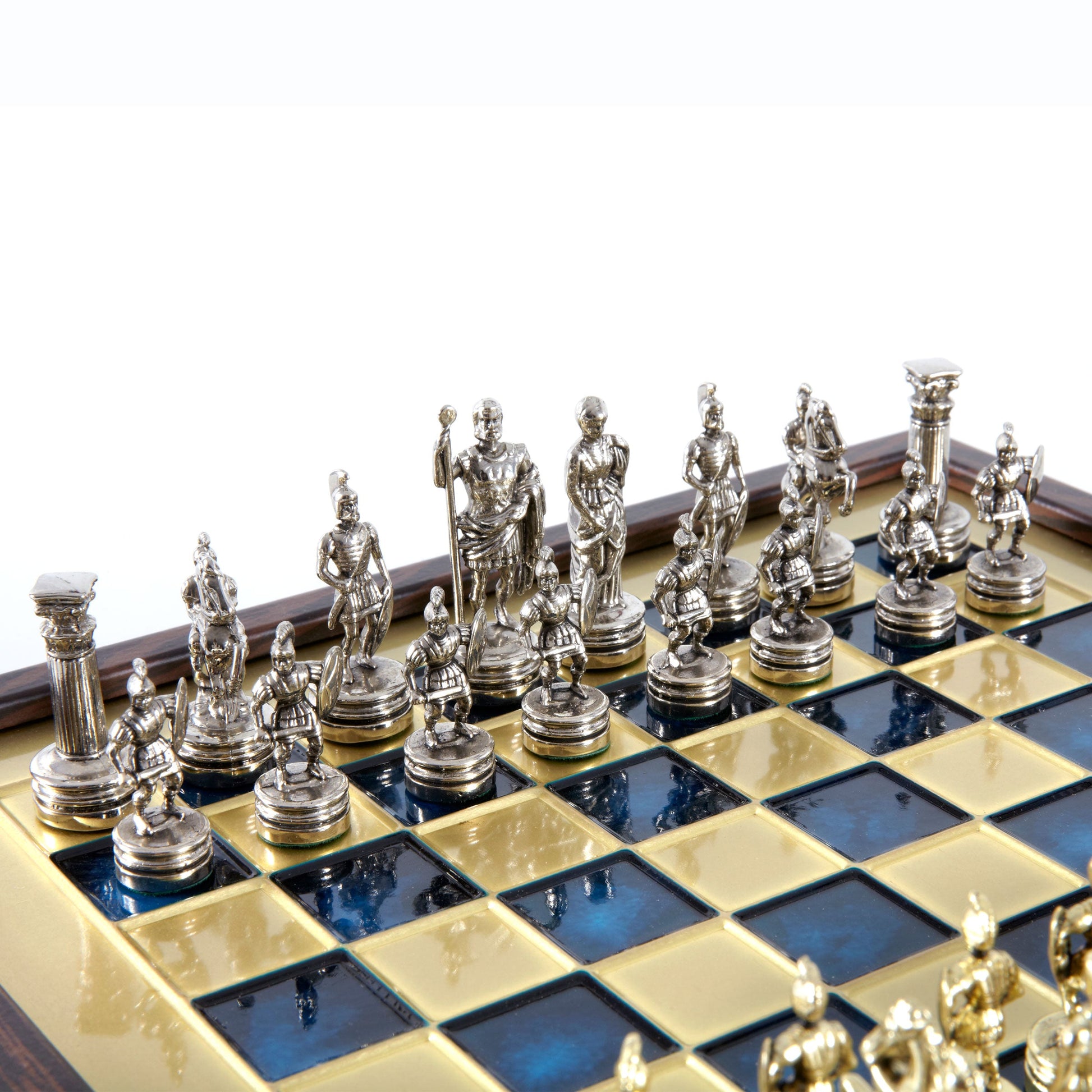 Handcrafted Greek Roman Period Chess Set in Wooden Box with Storage – Gold & Silver (Small) - Premium Chess from MANOPOULOS Chess & Backgammon - Just €125! Shop now at MANOPOULOS Chess & Backgammon