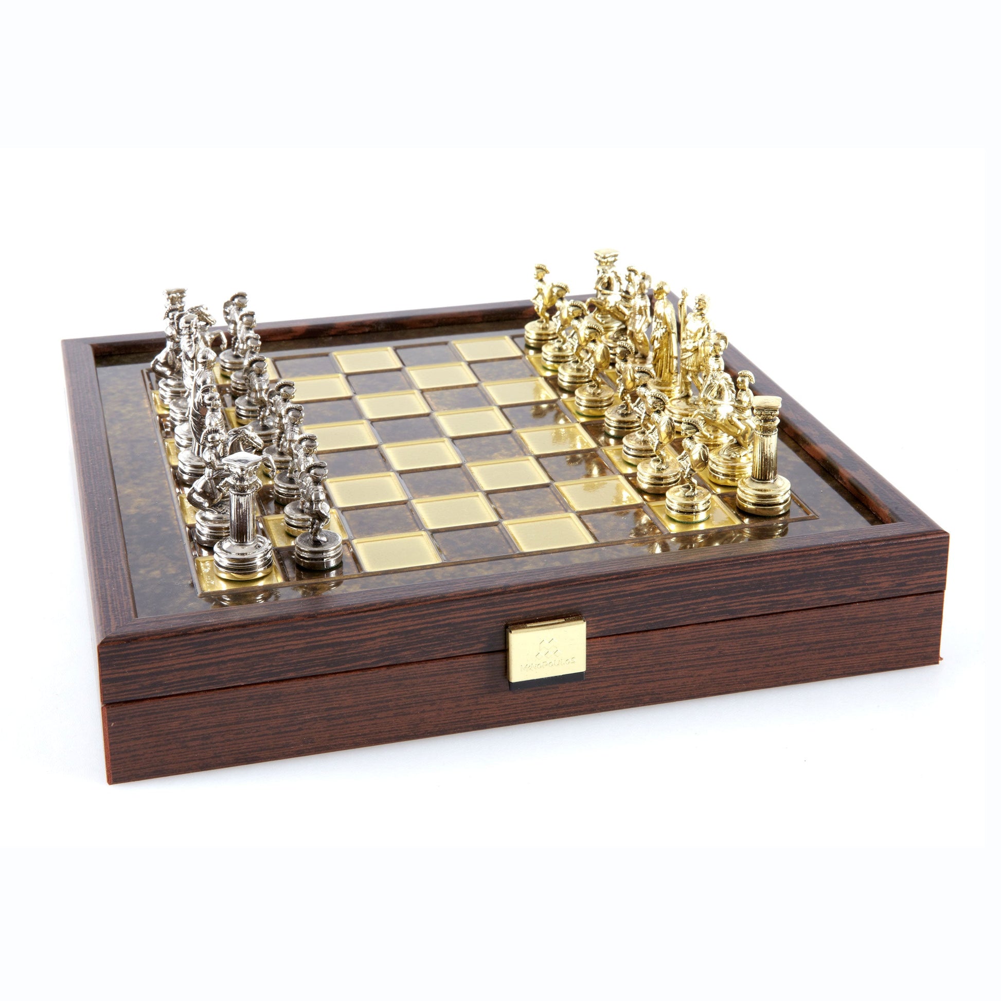 Handcrafted Greek Roman Period Chess Set in Wooden Box with Storage – Gold & Silver (Small) - Premium Chess from MANOPOULOS Chess & Backgammon - Just €125! Shop now at MANOPOULOS Chess & Backgammon