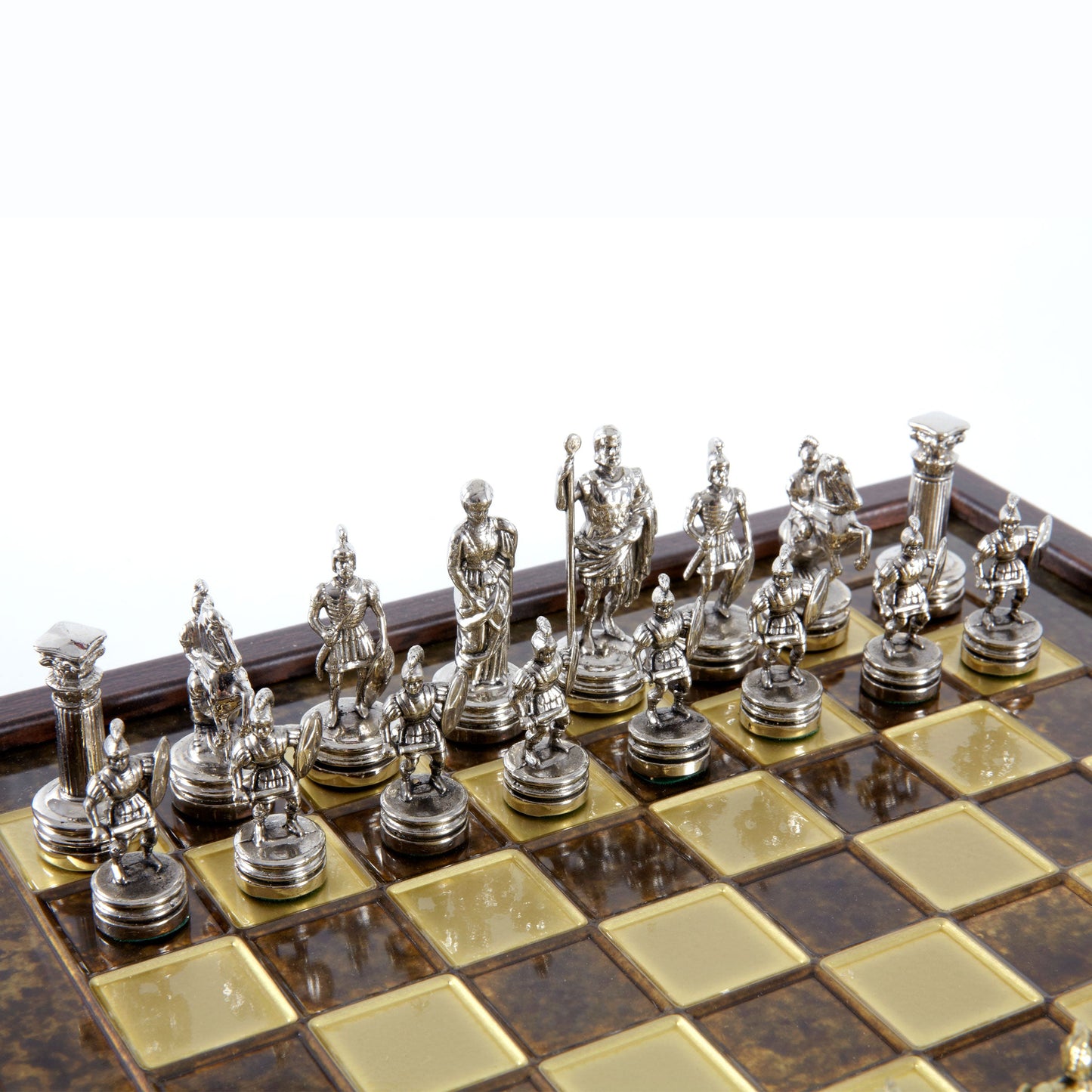 Handcrafted Greek Roman Period Chess Set in Wooden Box with Storage – Gold & Silver (Small) - Premium Chess from MANOPOULOS Chess & Backgammon - Just €125! Shop now at MANOPOULOS Chess & Backgammon