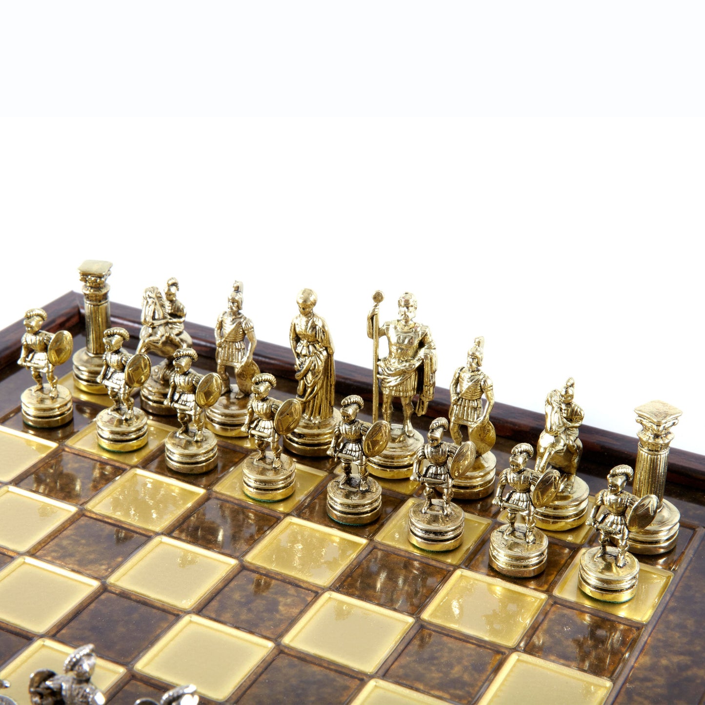 Handcrafted Greek Roman Period Chess Set in Wooden Box with Storage – Gold & Silver (Small) - Premium Chess from MANOPOULOS Chess & Backgammon - Just €125! Shop now at MANOPOULOS Chess & Backgammon