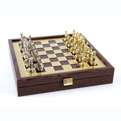 Handcrafted Greek Roman Period Chess Set in Wooden Box with Storage – Gold & Silver (Small) - Premium Chess from MANOPOULOS Chess & Backgammon - Just €125! Shop now at MANOPOULOS Chess & Backgammon