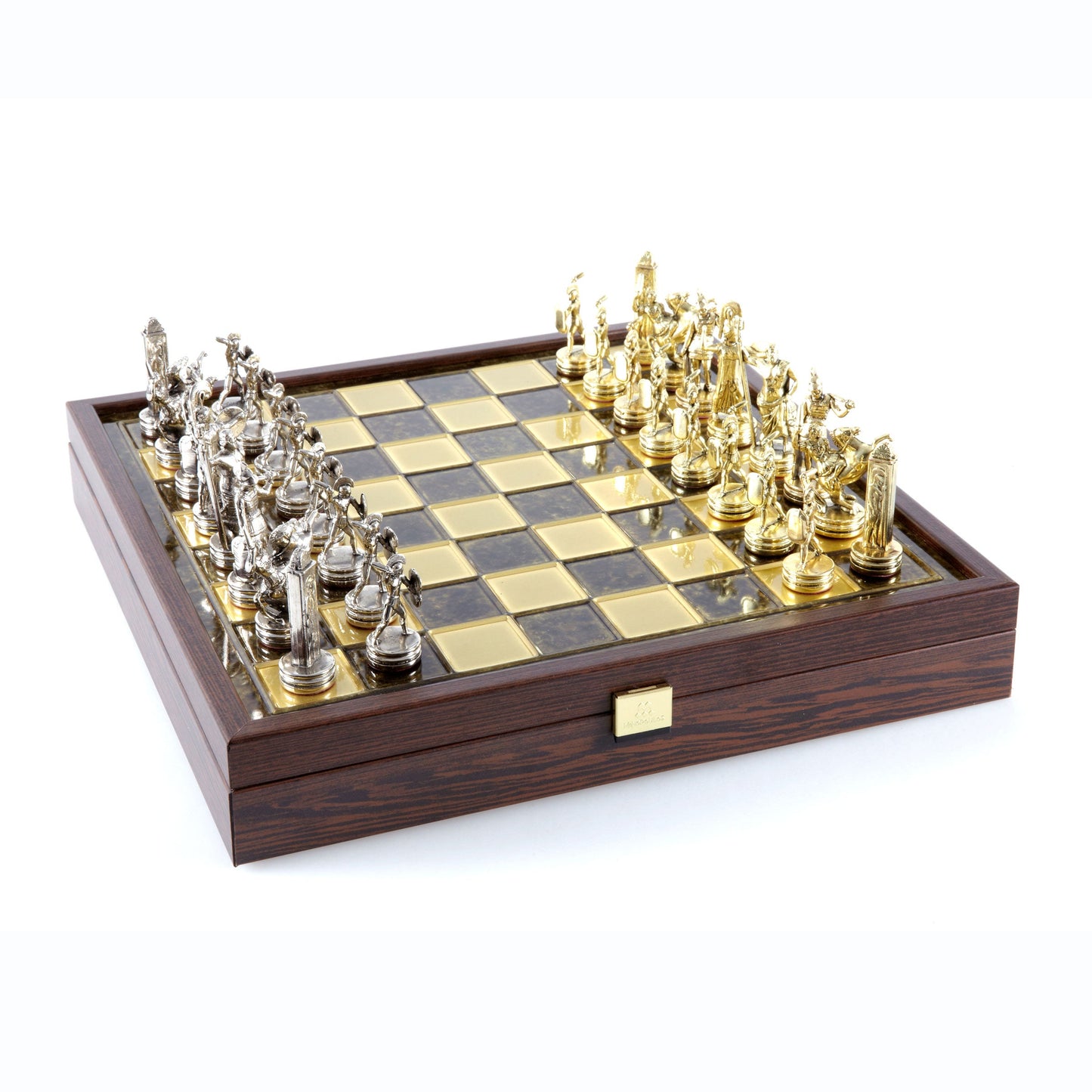 GREEK MYTHOLOGY CHESS SET in wooden box with gold/silver chessmen and bronze chessboard 34 x 34cm (Medium) - Premium Chess from MANOPOULOS Chess & Backgammon - Just €183! Shop now at MANOPOULOS Chess & Backgammon