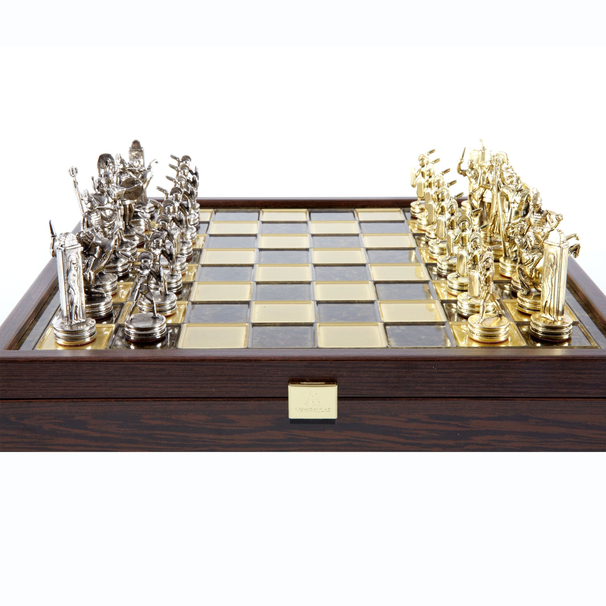 GREEK MYTHOLOGY CHESS SET in wooden box with gold/silver chessmen and bronze chessboard 34 x 34cm (Medium) - Premium Chess from MANOPOULOS Chess & Backgammon - Just €183! Shop now at MANOPOULOS Chess & Backgammon