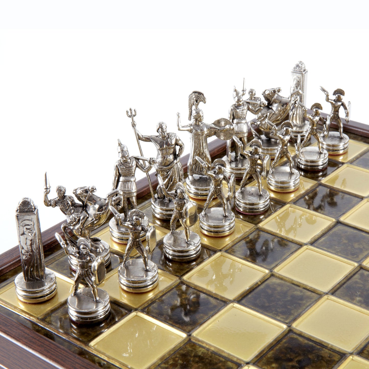 GREEK MYTHOLOGY CHESS SET in wooden box with gold/silver chessmen and bronze chessboard 34 x 34cm (Medium) - Premium Chess from MANOPOULOS Chess & Backgammon - Just €183! Shop now at MANOPOULOS Chess & Backgammon