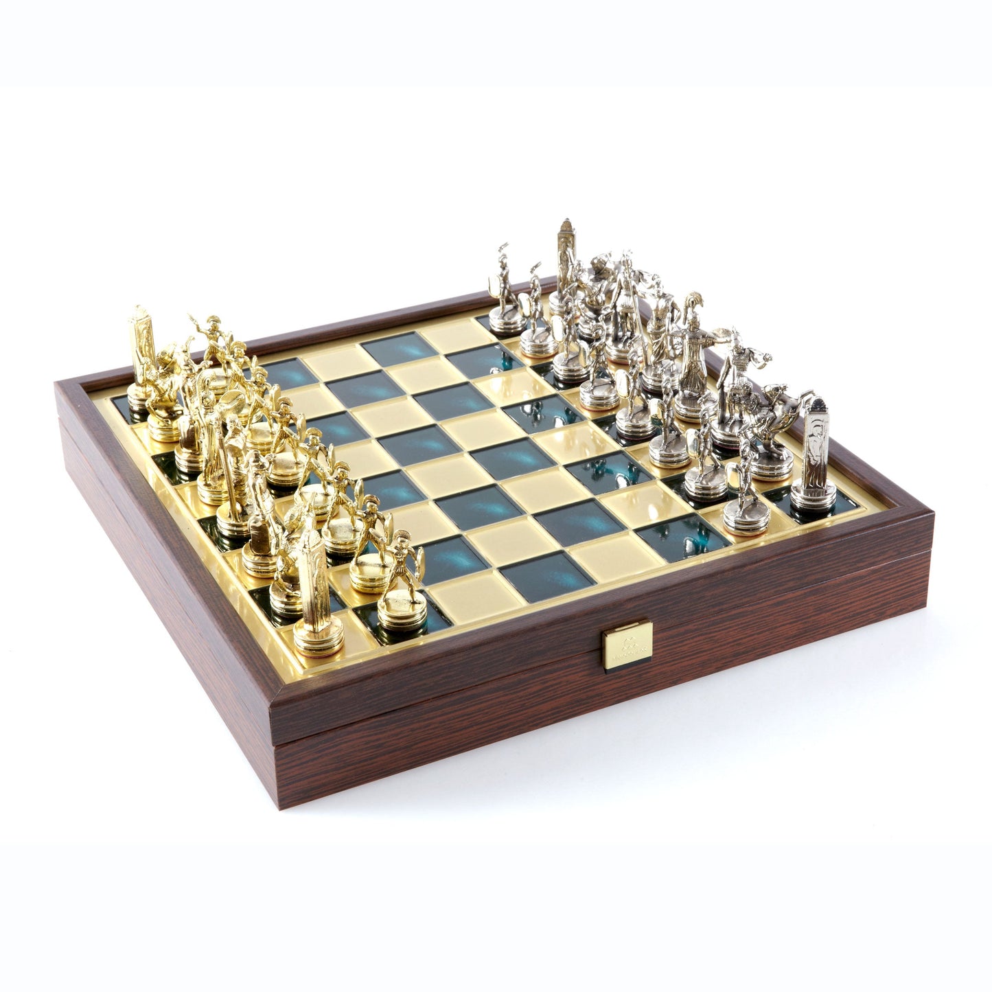 GREEK MYTHOLOGY CHESS SET in wooden box with gold/silver chessmen and bronze chessboard 34 x 34cm (Medium) - Premium Chess from MANOPOULOS Chess & Backgammon - Just €183! Shop now at MANOPOULOS Chess & Backgammon