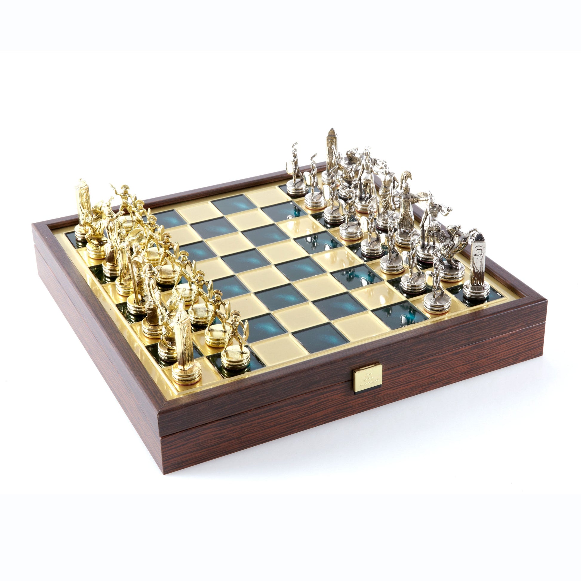 GREEK MYTHOLOGY CHESS SET in wooden box with gold/silver chessmen and bronze chessboard 34 x 34cm (Medium) - Premium Chess from MANOPOULOS Chess & Backgammon - Just €183! Shop now at MANOPOULOS Chess & Backgammon