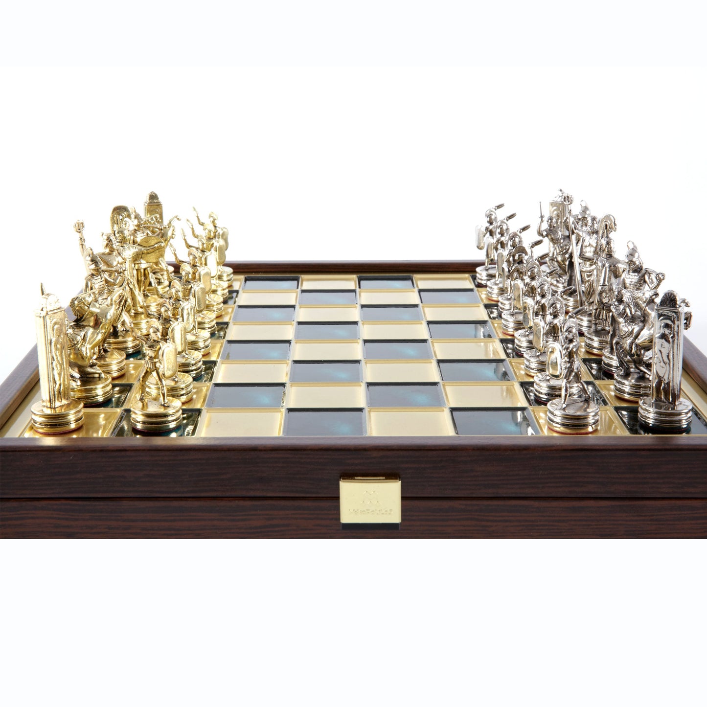 GREEK MYTHOLOGY CHESS SET in wooden box with gold/silver chessmen and bronze chessboard 34 x 34cm (Medium) - Premium Chess from MANOPOULOS Chess & Backgammon - Just €183! Shop now at MANOPOULOS Chess & Backgammon