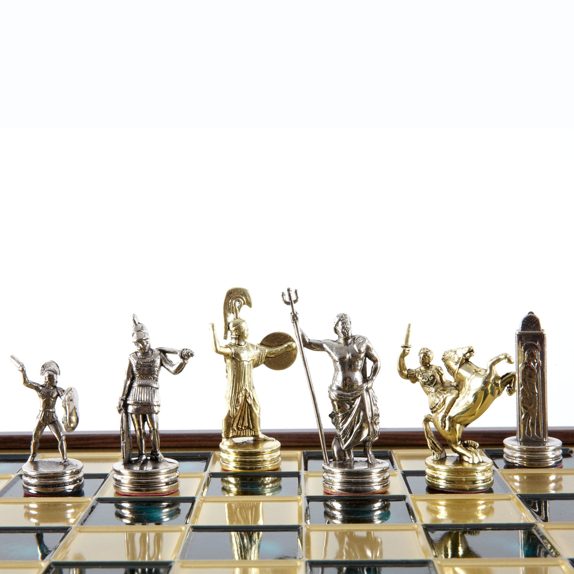 GREEK MYTHOLOGY CHESS SET in wooden box with gold/silver chessmen and bronze chessboard 34 x 34cm (Medium) - Premium Chess from MANOPOULOS Chess & Backgammon - Just €183! Shop now at MANOPOULOS Chess & Backgammon