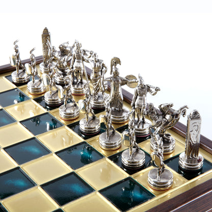 GREEK MYTHOLOGY CHESS SET in wooden box with gold/silver chessmen and bronze chessboard 34 x 34cm (Medium) - Premium Chess from MANOPOULOS Chess & Backgammon - Just €183! Shop now at MANOPOULOS Chess & Backgammon