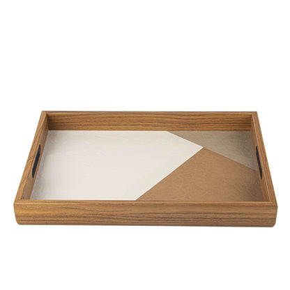 WOODEN TRAY with inlaid Leatherette in natural colours