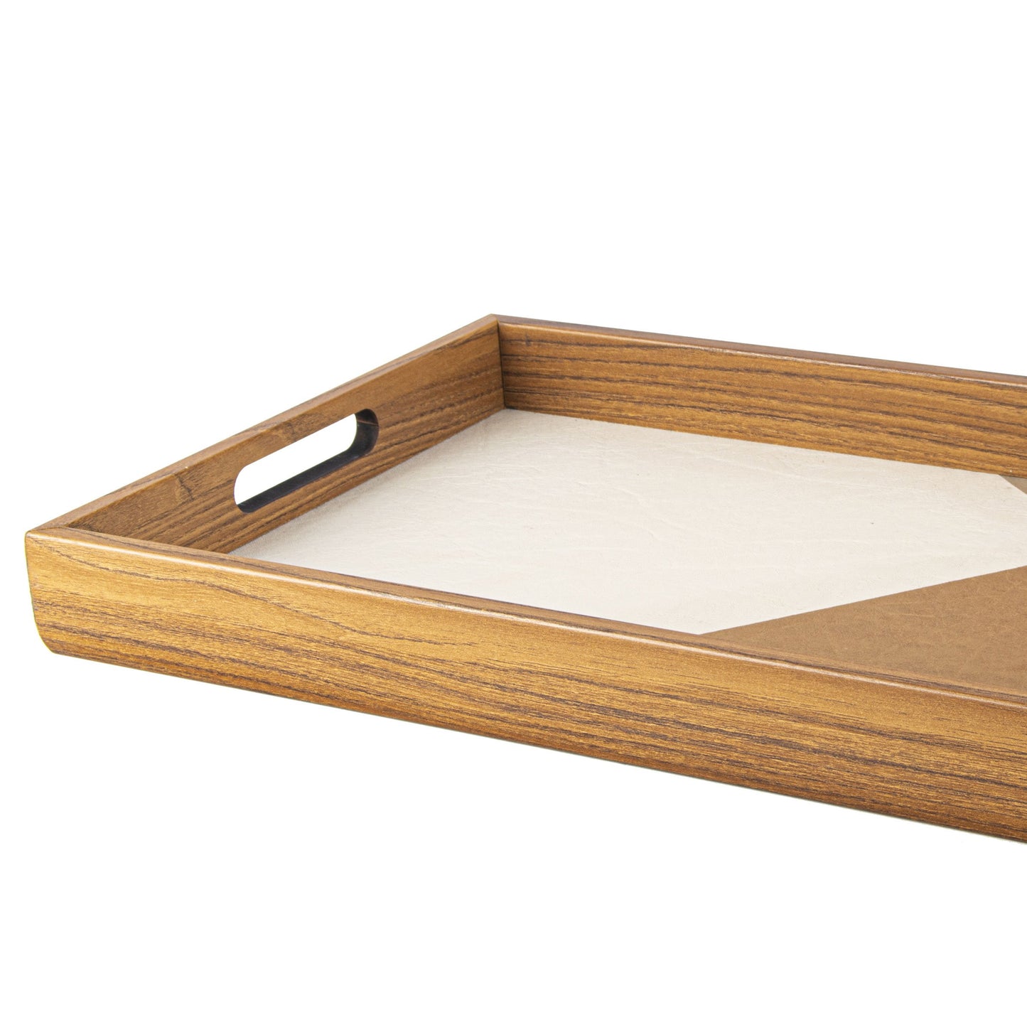 WOODEN TRAY with inlaid Leatherette in natural colours